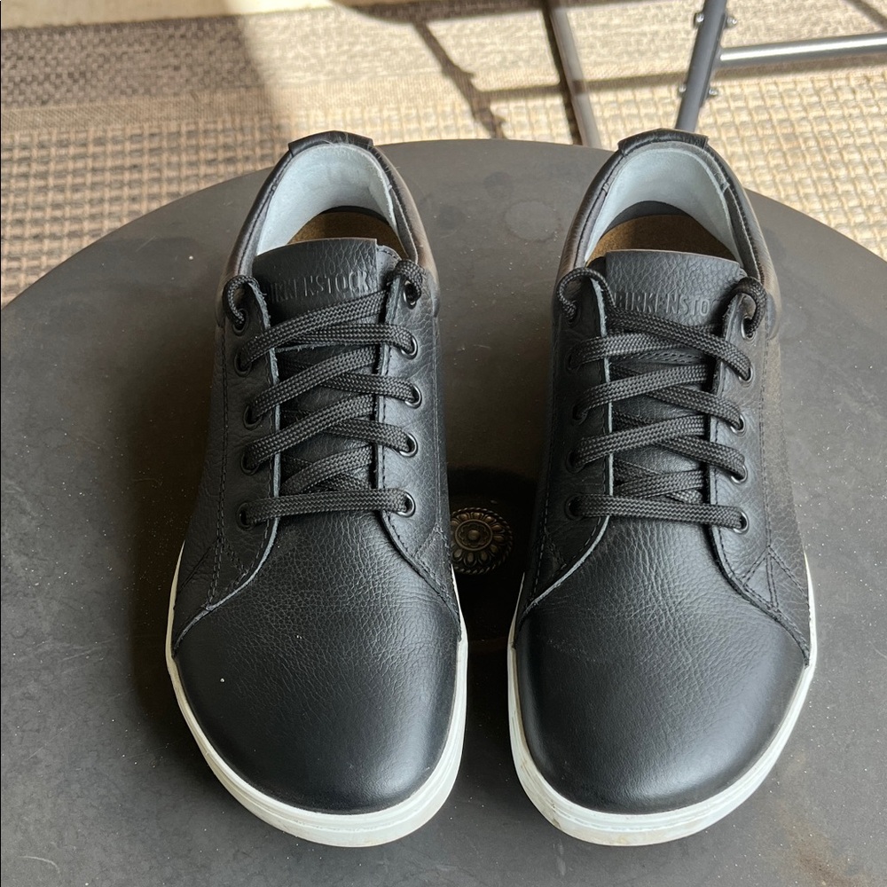 Birkenstock Black Leather Low-Top Sneakers with White Sole